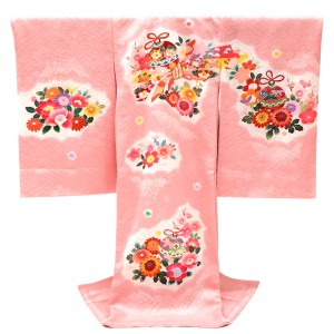 お宮参り 産着 女の子 ピンク 絞り 正絹 鈴 束ね熨斗［58,800円］
