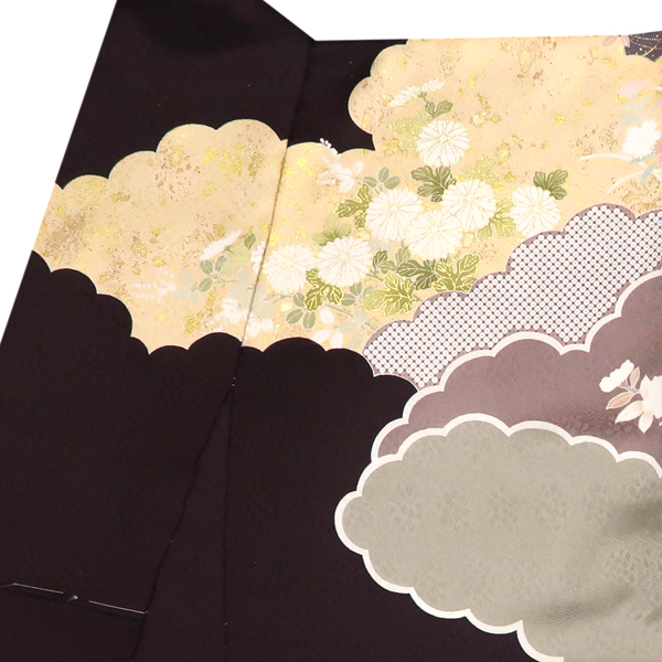 吉澤の友禅 訪問着 焦げ茶 雲取り 四季花 正絹［208,000円］ 枚目