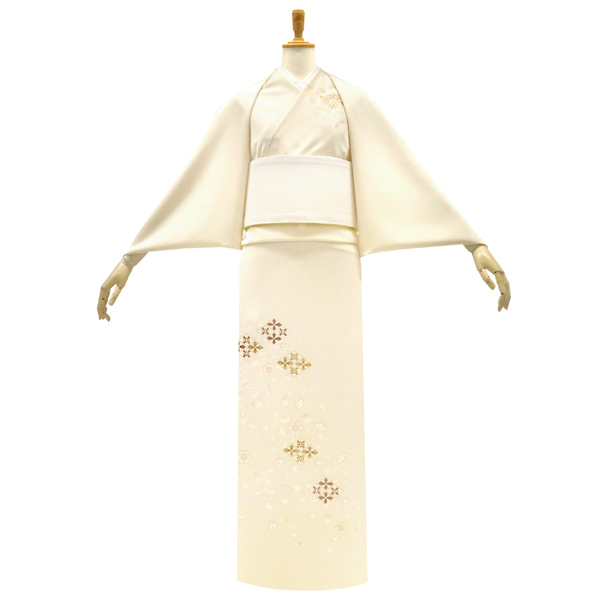吉澤の友禅 付下 訪問着 正絹 花菱 唐草 更紗 アイボリー ベージュ［187,000円］ 枚目