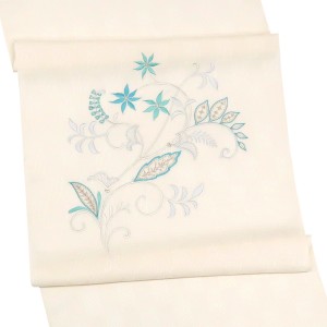 刺繍 名古屋帯 白 スリーシーズン対応 正絹 唐草 更紗 草花［69,800円］