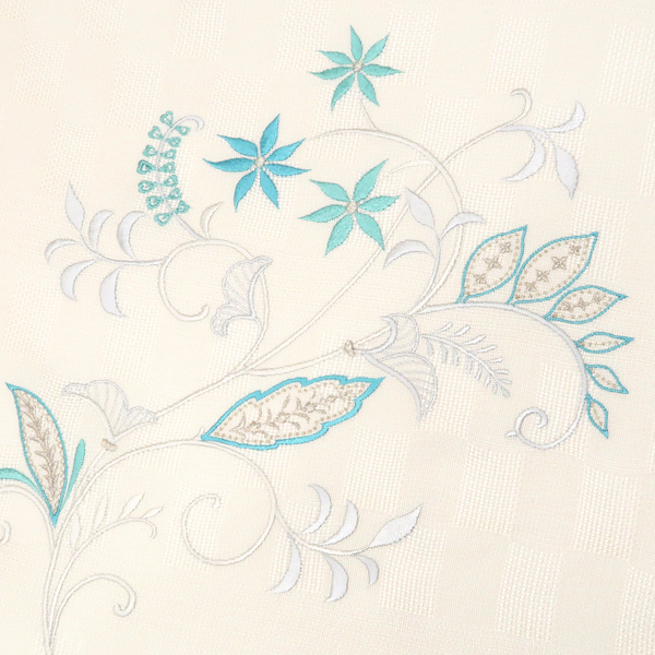 刺繍 名古屋帯 白 スリーシーズン対応 正絹 唐草 更紗 草花［69,800円］ 枚目