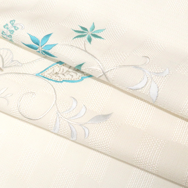 刺繍 名古屋帯 白 スリーシーズン対応 正絹 唐草 更紗 草花［69,800円］ 枚目