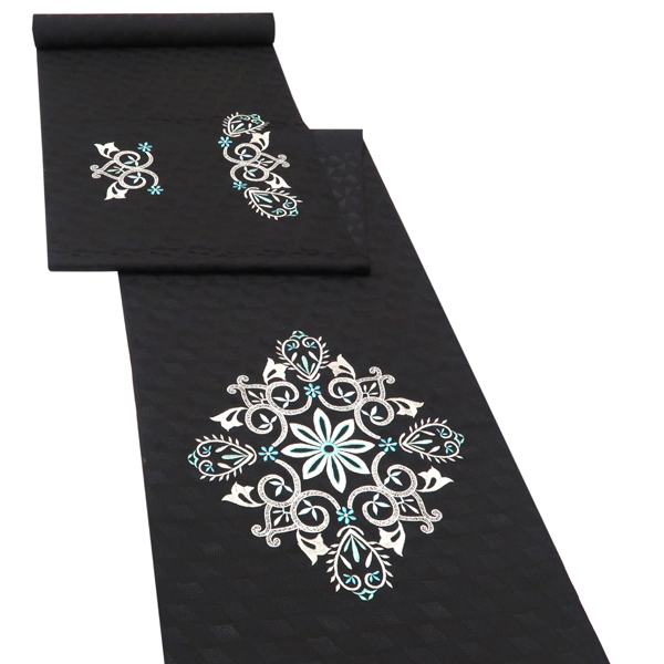 刺繍 名古屋帯 黒 スリーシーズン対応 正絹 花菱 幾何学文様 アールヌーボー［69,800円］ 枚目