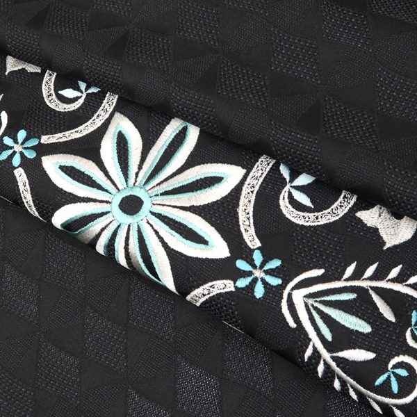刺繍 名古屋帯 黒 スリーシーズン対応 正絹 花菱 幾何学文様 アールヌーボー［69,800円］ 枚目