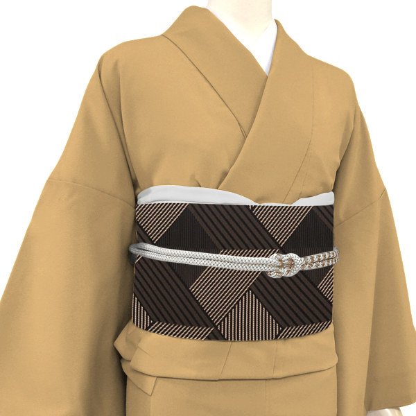 協和織工場 博多帯 焦げ茶 名古屋帯 正絹 菱重ね ［46,800円］ 枚目