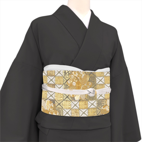 袋帯 金 市松 華文 漢字 篆書 古典柄 西陣織［12,800円］ 枚目