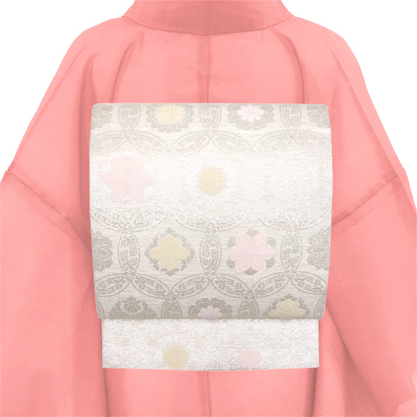 佐々木染織 夏袋帯 白 シルバー 礼装用 西陣織 輪繋ぎ ［34,100円］ 枚目