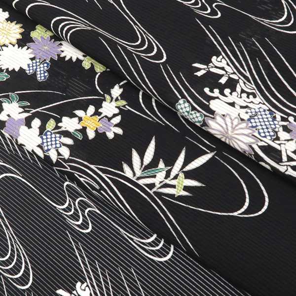 吉澤の友禅 絽夏小紋 黒 秋草 菊 萩 流水 正絹 着物［138,000円］ 枚目