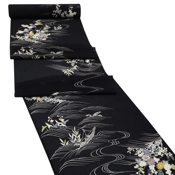 吉澤の友禅 絽夏小紋 黒 秋草 菊 萩 流水 正絹 着物［138,000円］ 枚目