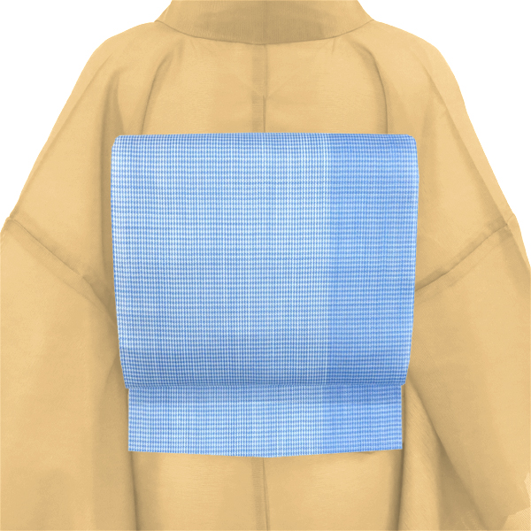 能登上布 夏麻名古屋帯 山崎麻織物工房 水色 手織り 石川県指定無形文化財 千鳥格子 チェック［218,000円］ 枚目