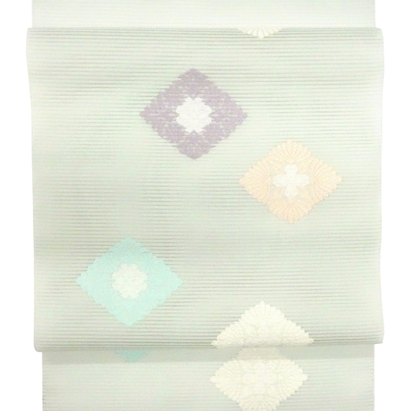 佐々木染織 夏絽名古屋帯 薄青緑 花菱 古典柄 西陣織 正絹［28,600円］ 枚目