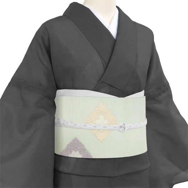 佐々木染織 夏絽名古屋帯 薄青緑 花菱 古典柄 西陣織 正絹［28,600円］ 枚目