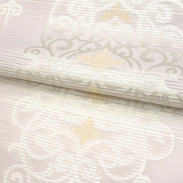 佐々木染織 絽名古屋帯 白×赤紫 アラベスク調 唐草 古典柄 西陣織 正絹［28,600円］ 枚目