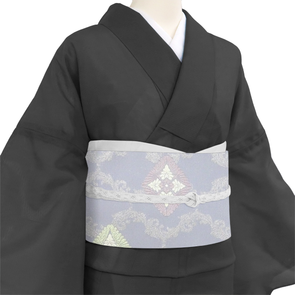 佐々木染織 夏名古屋帯 薄青紫 薄群青色 西陣織 立涌文 花菱 お茶会 絹 夏帯［28,600円］ 枚目