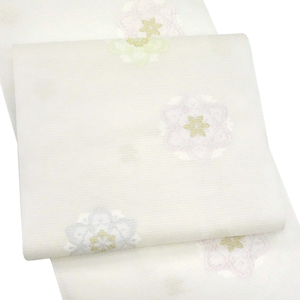 京都イシハラ 夏絽名古屋帯 白色 西陣織 華文 正絹 夏帯［36,300円］ 枚目