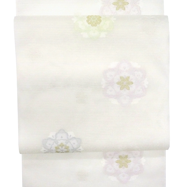 京都イシハラ 夏絽名古屋帯 白色 西陣織 華文 正絹 夏帯［36,300円］ 枚目