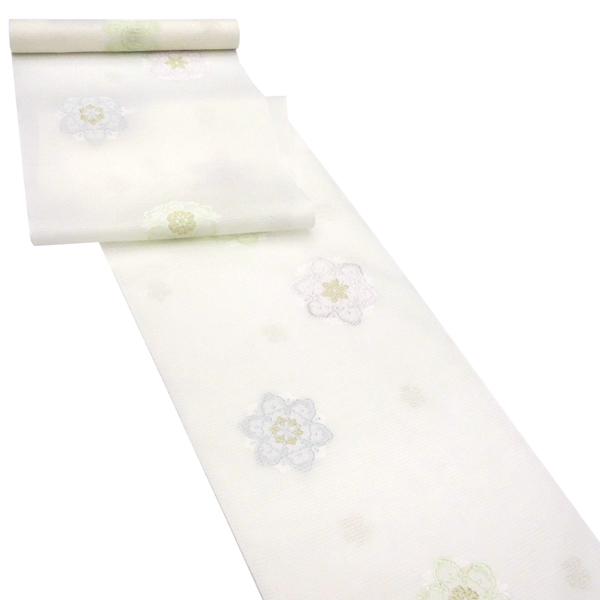 京都イシハラ 夏絽名古屋帯 白色 西陣織 華文 正絹 夏帯［36,300円］ 枚目