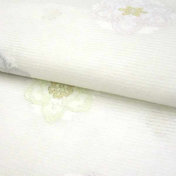 京都イシハラ 夏絽名古屋帯 白色 西陣織 華文 正絹 夏帯［36,300円］ 枚目