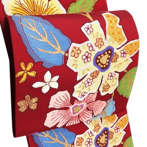 帯屋捨松 袋帯 花苑紋 唐花 正絹 赤［148,000円］