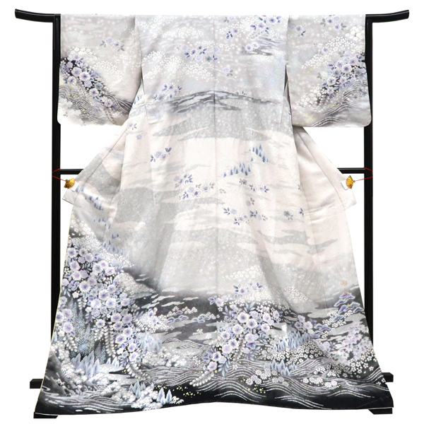 関芳 桂由美 訪問着 絹 辻が花 白×グレー［297,000円］ 枚目