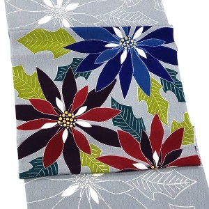 栗山吉三郎 名古屋帯 紅型 正絹 ポインセチア グレー［95,000円］