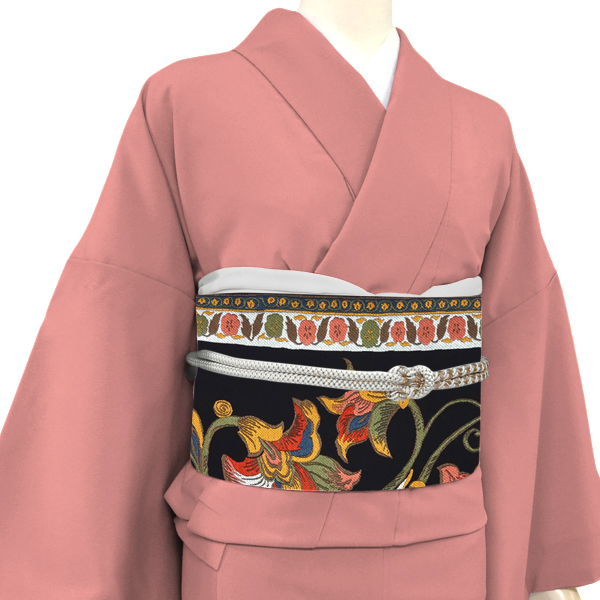 岡文織物 洒落袋帯 西陣織 正絹 唐花 唐草 更紗 黒［49,800円］ 枚目