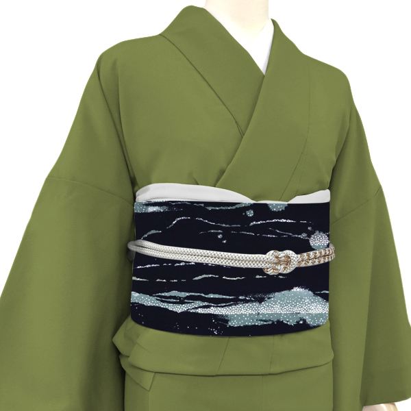 染め洒落袋帯 正絹 幾何学文様 縞 紺 ネイビー［49,800円］ 枚目