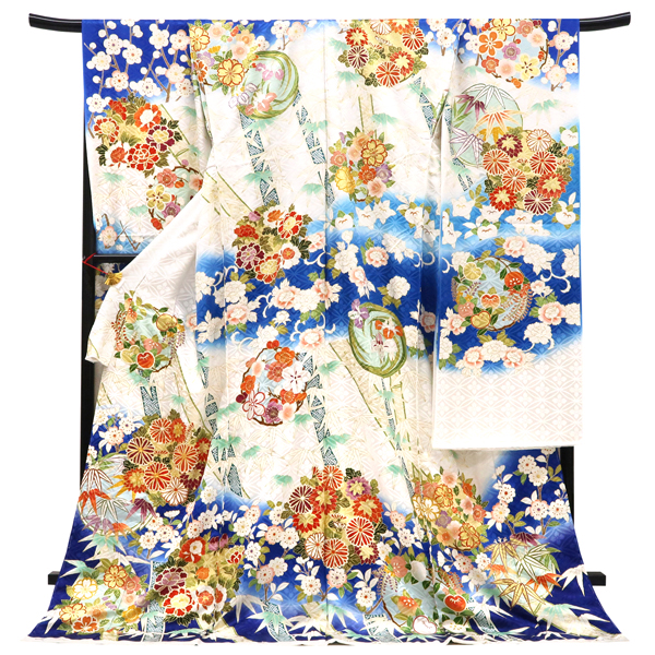 吉澤の友禅 振袖 正絹 松竹梅 花の丸 四季花 白×青［238,000円］ 枚目