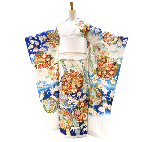 吉澤の友禅 振袖 正絹 松竹梅 花の丸 四季花 白×青［238,000円］ 枚目