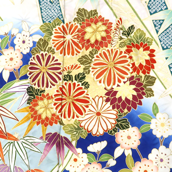 吉澤の友禅 振袖 正絹 松竹梅 花の丸 四季花 白×青［238,000円］ 枚目