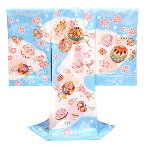 産着 女の子 正絹 刺繍 毬 宝尽くし 桜 菊 水色［90,750円］