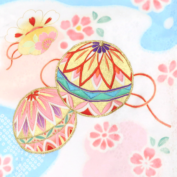 産着 女の子 正絹 刺繍 毬 宝尽くし 桜 菊 水色［90,750円］ 枚目