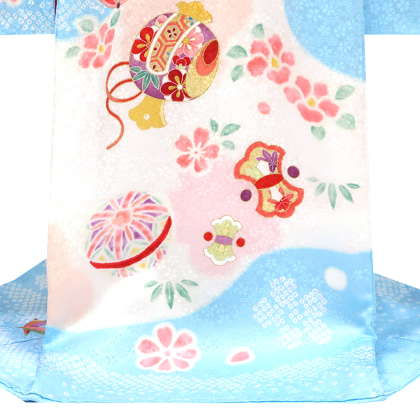 産着 女の子 正絹 刺繍 毬 宝尽くし 桜 菊 水色［90,750円］ 枚目