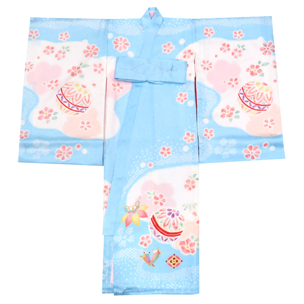 産着 女の子 正絹 刺繍 毬 宝尽くし 桜 菊 水色［90,750円］ 枚目