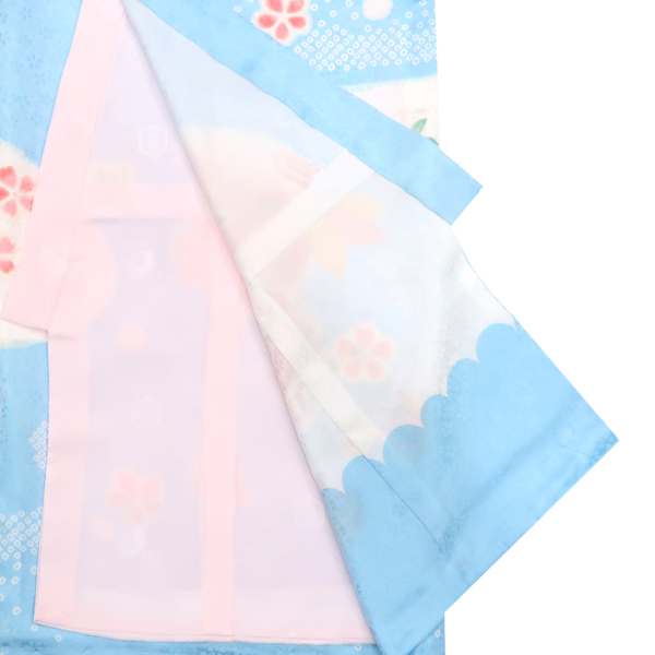 産着 女の子 正絹 刺繍 毬 宝尽くし 桜 菊 水色［90,750円］ 枚目