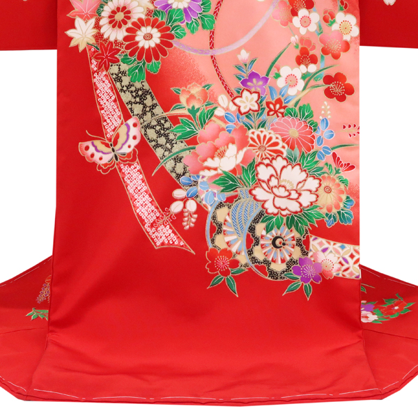 産着 女の子 正絹 花車 蝶 組紐 熨斗 赤［26,400円］ 枚目