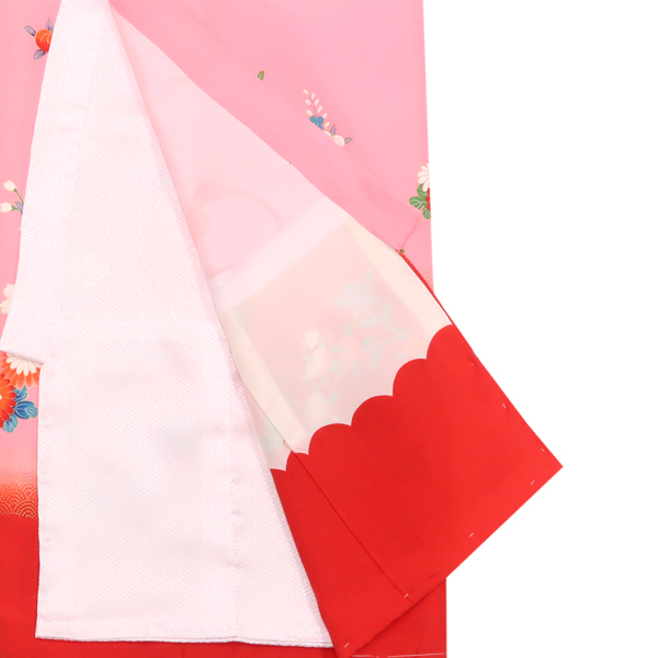 産着 女の子 正絹 雪輪 鳳凰 蝶 四季花 赤 ピンク［26,400円］ 枚目