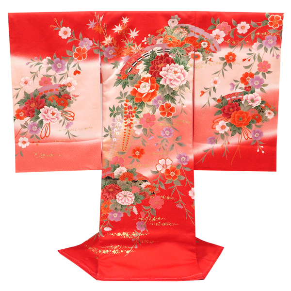 産着 女の子 正絹 檜扇 四季花 赤 ピンクベージュ［26,400円］ 枚目