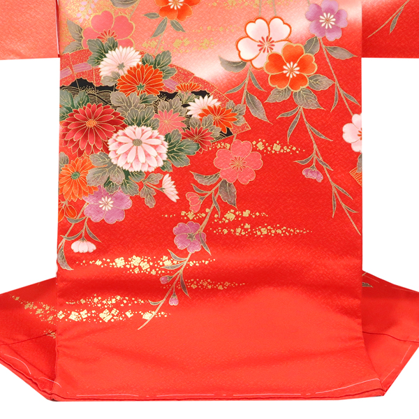 産着 女の子 正絹 檜扇 四季花 赤 ピンクベージュ［26,400円］ 枚目