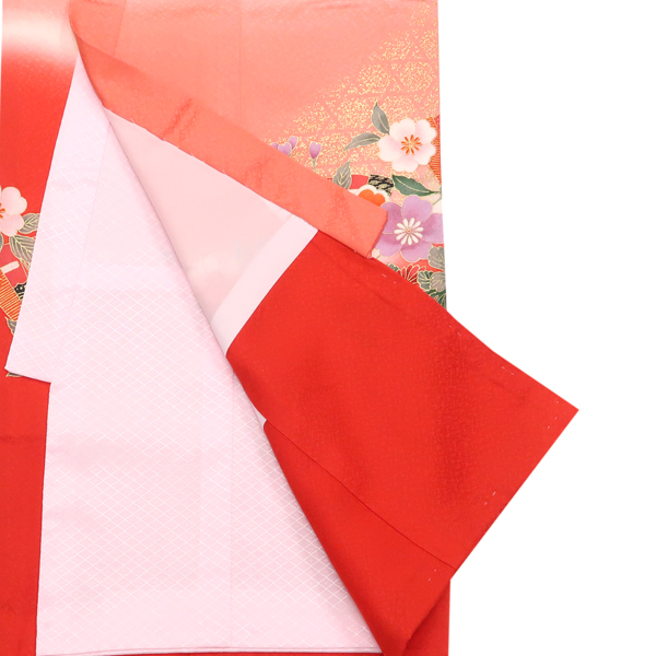 産着 女の子 正絹 檜扇 四季花 赤 ピンクベージュ［26,400円］ 枚目