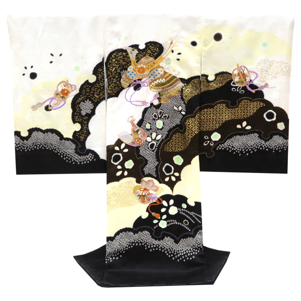 産着 男の子 刺繍 京友禅 正絹 雪輪取り 兜 黒 白［64,900円］ 枚目