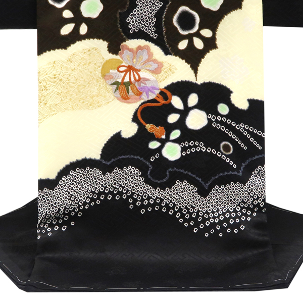 産着 男の子 刺繍 京友禅 正絹 雪輪取り 兜 黒 白［64,900円］ 枚目