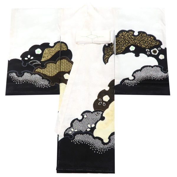 産着 男の子 刺繍 京友禅 正絹 雪輪取り 兜 黒 白［64,900円］ 枚目