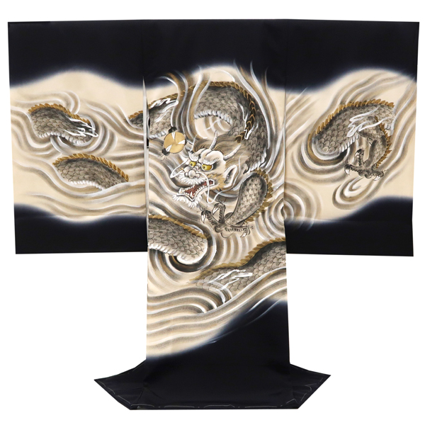 産着 男の子 京友禅 正絹 龍 竜 ドラゴン 黒 ベージュ［72,600円］ 枚目