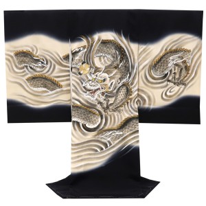 産着 男の子 京友禅 正絹 龍 竜 ドラゴン 黒 ベージュ