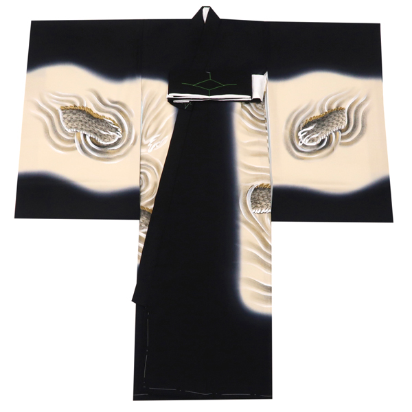 産着 男の子 京友禅 正絹 龍 竜 ドラゴン 黒 ベージュ［72,600円］ 枚目