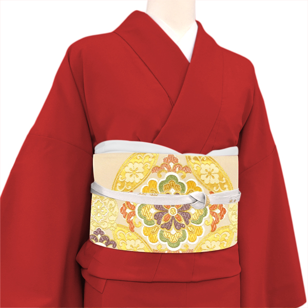 絲屋善創 振袖用 袋帯 西陣織 正絹 華七宝 ベージュ 金色［135,300円］ 枚目
