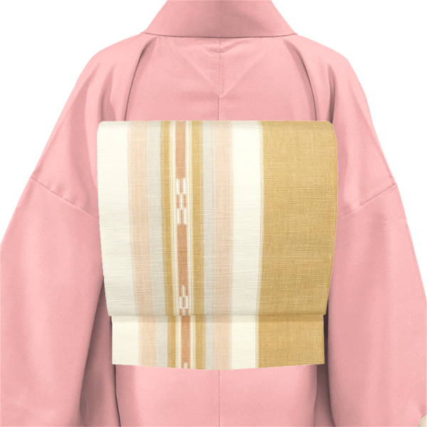 竹富ミンサー 八寸名古屋帯 草木染 手織り 綿 縞 ストライプ 白色 生成り［121,000円］ 枚目