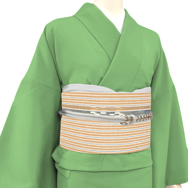 竹富ミンサー 八寸名古屋帯 草木染 手織り 綿 縞 ストライプ 白色 生成り ベージュ［121,000円］ 枚目