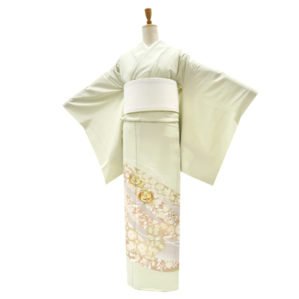 吉澤の友禅 色留袖 正絹 熨斗 鳳凰 組紐 黄緑色［218,000円］ 枚目